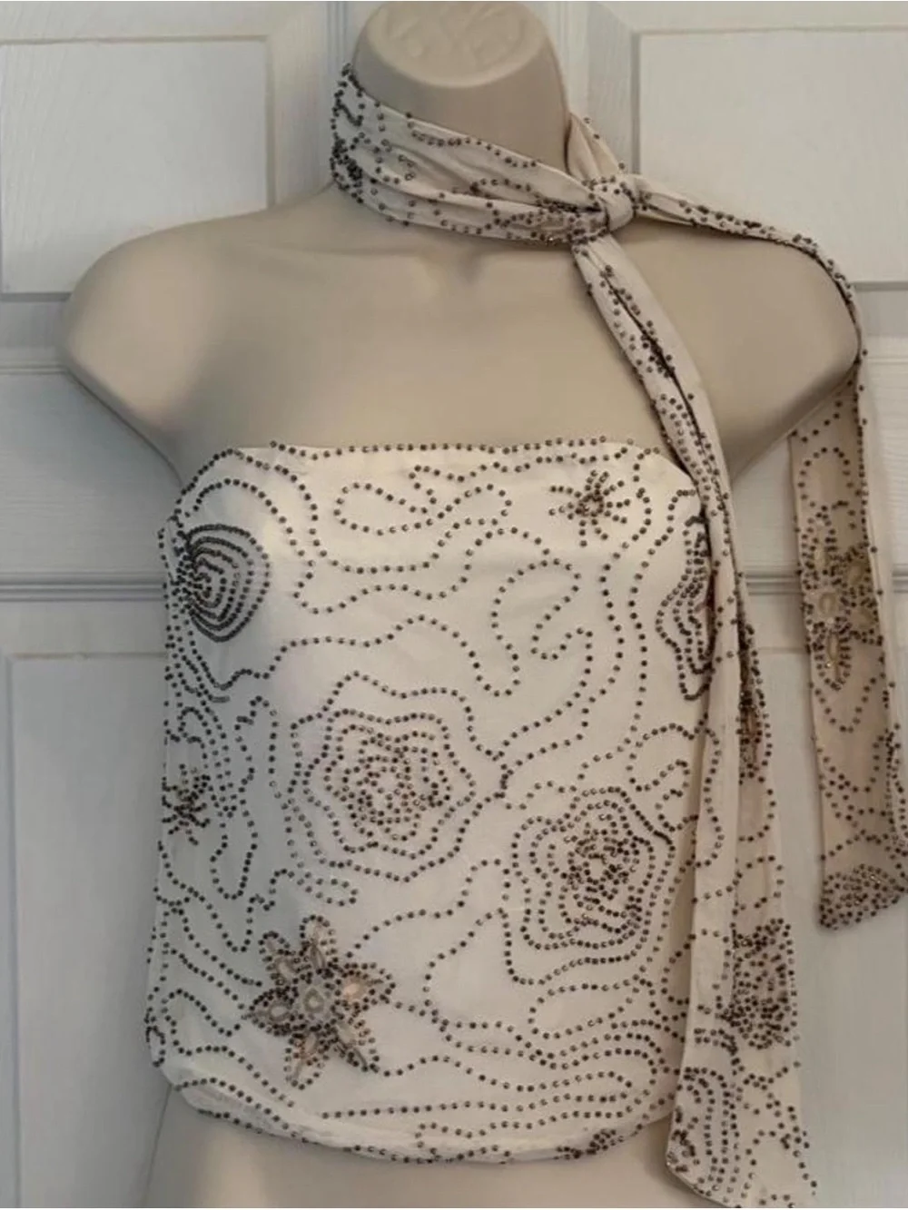 Ivory Embellished Scarf-Neck Blouse